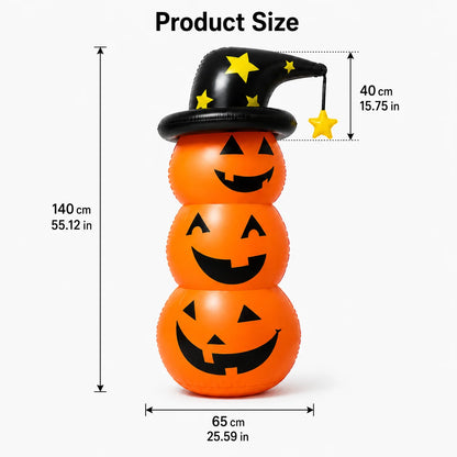 Halloween Inflatable Pumpkin Stack Decoration with Witch Hat Lighted Outdoor Yard Porch Party Decor