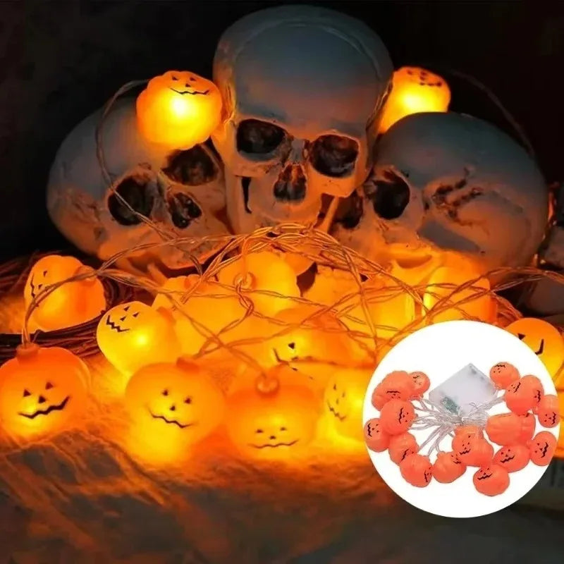 20-LED Pumpkin String Lights – Battery-Powered Jack-o'-Lantern Fairy Lights