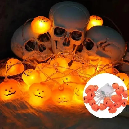 Pumpkin Halloween String Lights 20LED Battery Jack-o-Lantern, Orange Garland for Indoor Outdoor Party Garden Autumn