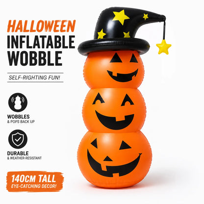 Halloween Inflatable Pumpkin Stack Decoration with Witch Hat Lighted Outdoor Yard Porch Party Decor