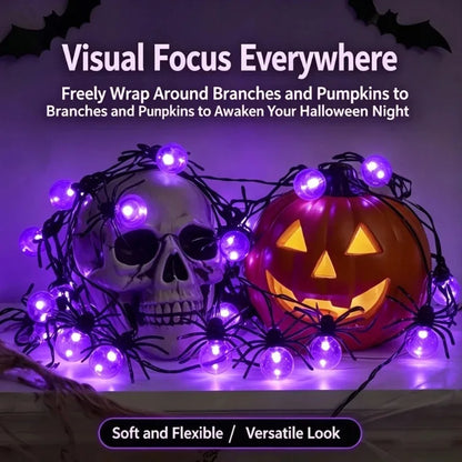 Battery Powered Spider LED String Lights, Halloween Outdoor Decorations for Yard Garden Party
