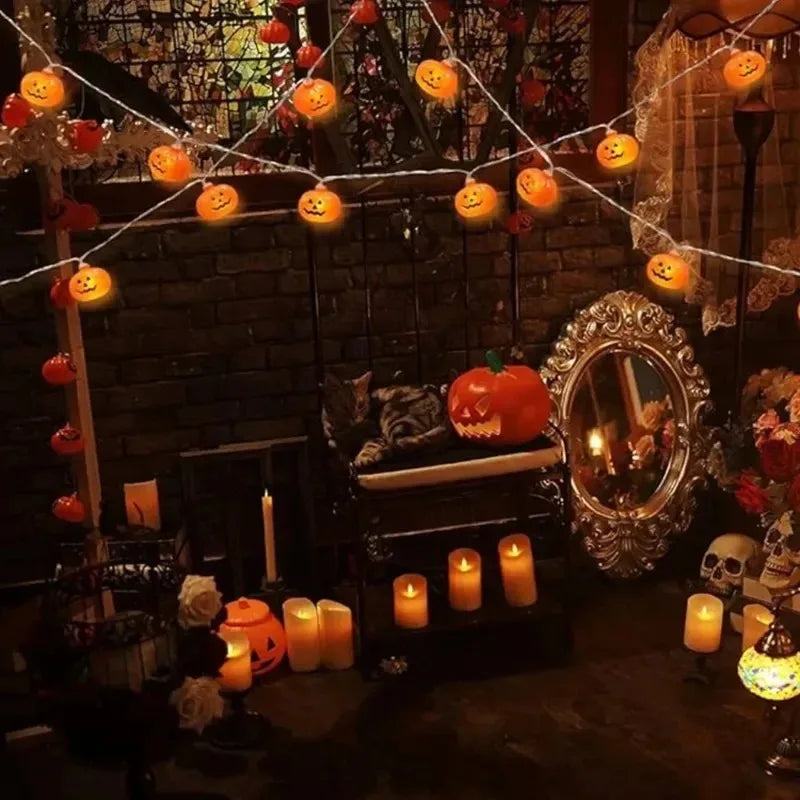 Pumpkin Halloween String Lights 20LED Battery Jack-o-Lantern, Orange Garland for Indoor Outdoor Party Garden Autumn