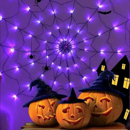 Halloween Spider Web String Lights 70LED Waterproof Net Light Remote USB Powered Horror Party Yard Window Decor Light
