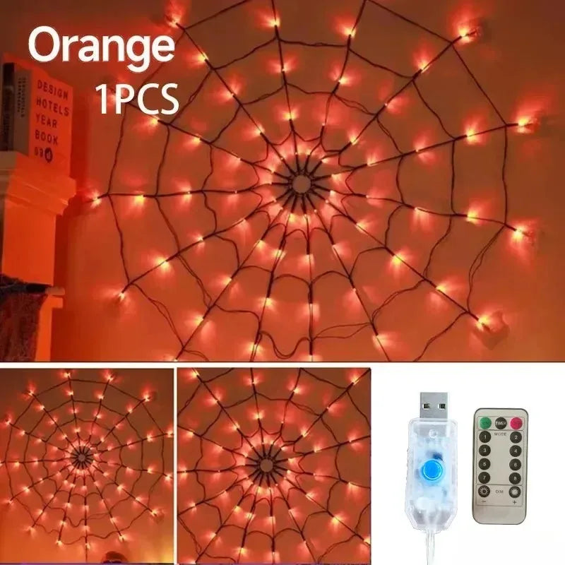 Halloween Spider Web String Lights 70LED Waterproof Net Light Remote USB Powered Horror Party Yard Window Decor Light