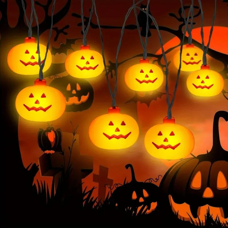 Pumpkin Halloween String Lights 20LED Battery Jack-o-Lantern, Orange Garland for Indoor Outdoor Party Garden Autumn