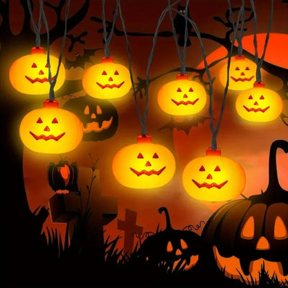 Pumpkin Halloween String Lights 20LED Battery Jack-o-Lantern, Orange Garland for Indoor Outdoor Party Garden Autumn