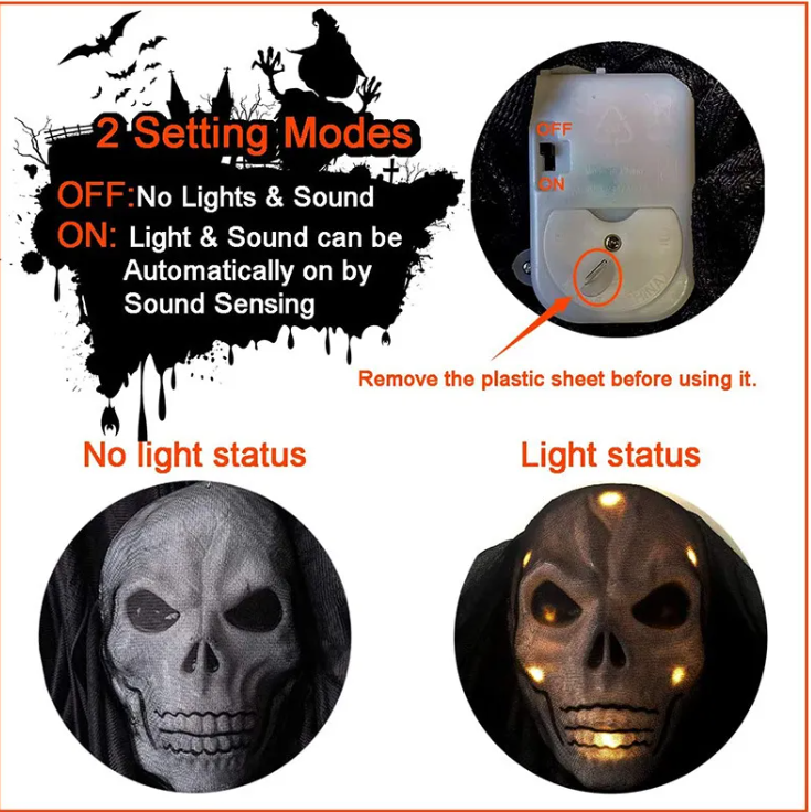 LED Sound-Activated Hanging Skull Ghost Decoration