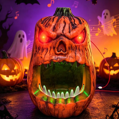 Halloween LED Lighted Pumpkin Candy Bowl Voice Activated Skull Face Lantern Outdoor Party Trick Treat Decoration Prop
