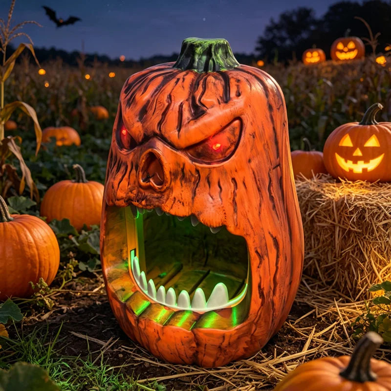 Halloween LED Lighted Pumpkin Candy Bowl Voice Activated Skull Face Lantern Outdoor Party Trick Treat Decoration Prop
