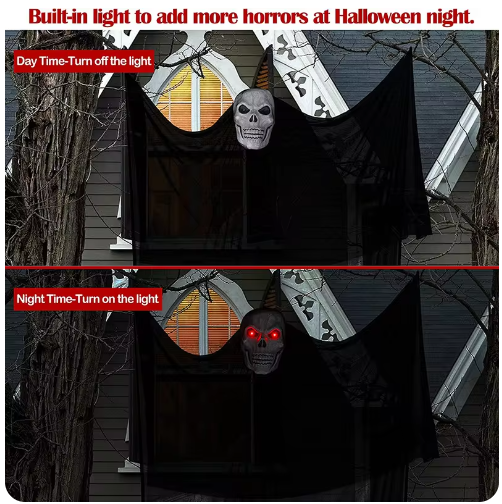 LED Sound-Activated Hanging Skull Ghost Decoration
