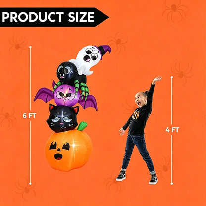 Halloween Inflatable Decorative Props Stacked Pumpkin Black Cat Bat Spider Ghost Outdoor Yard Party LED Lights Ornamental Model