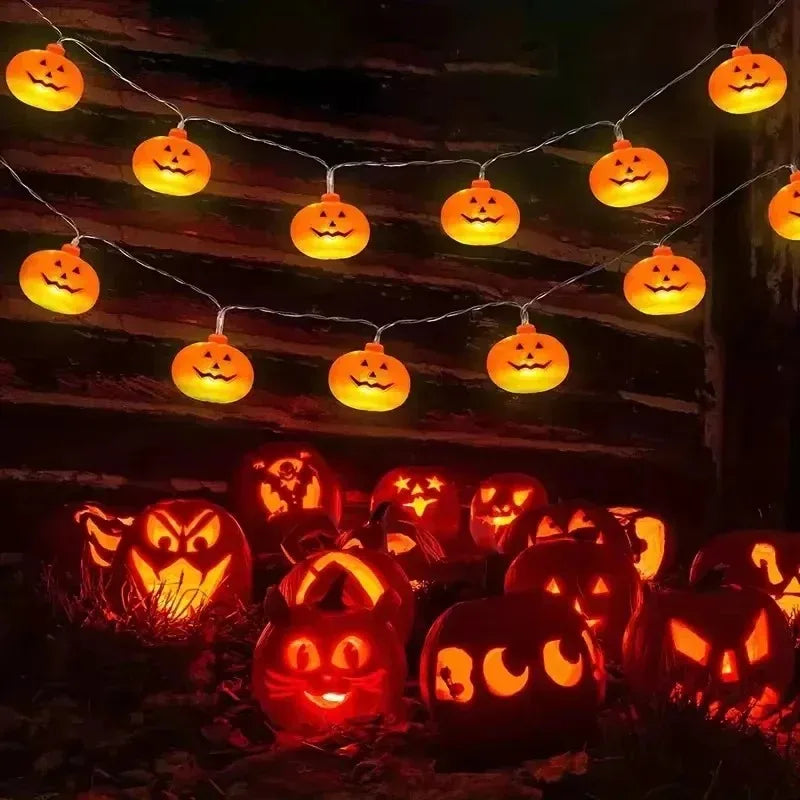 Pumpkin Halloween String Lights 20LED Battery Jack-o-Lantern, Orange Garland for Indoor Outdoor Party Garden Autumn