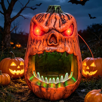 Halloween LED Lighted Pumpkin Candy Bowl Voice Activated Skull Face Lantern Outdoor Party Trick Treat Decoration Prop