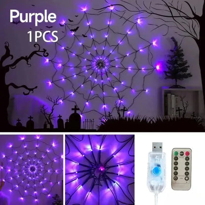 Halloween Spider Web String Lights 70LED Waterproof Net Light Remote USB Powered Horror Party Yard Window Decor Light