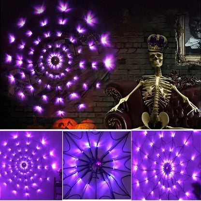 Halloween Spider Web String Lights 70LED Waterproof Net Light Remote USB Powered Horror Party Yard Window Decor Light