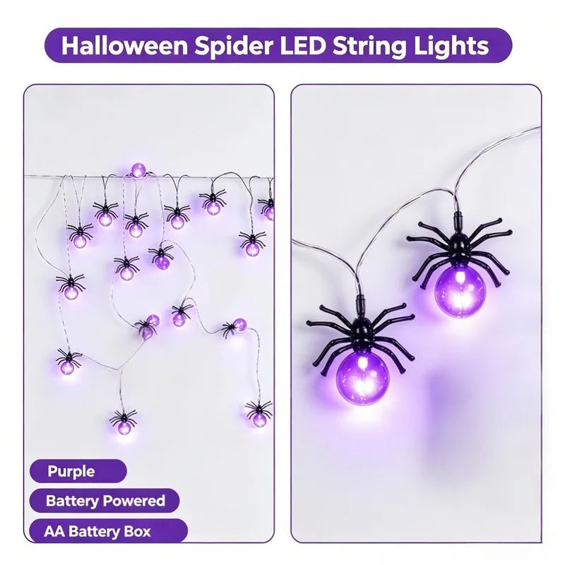 Battery Powered Spider LED String Lights, Halloween Outdoor Decorations for Yard Garden Party