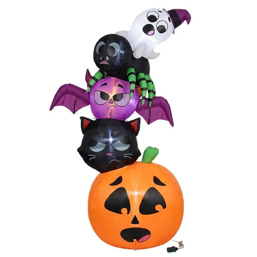 Halloween Inflatable Decorative Props Stacked Pumpkin Black Cat Bat Spider Ghost Outdoor Yard Party LED Lights Ornamental Model